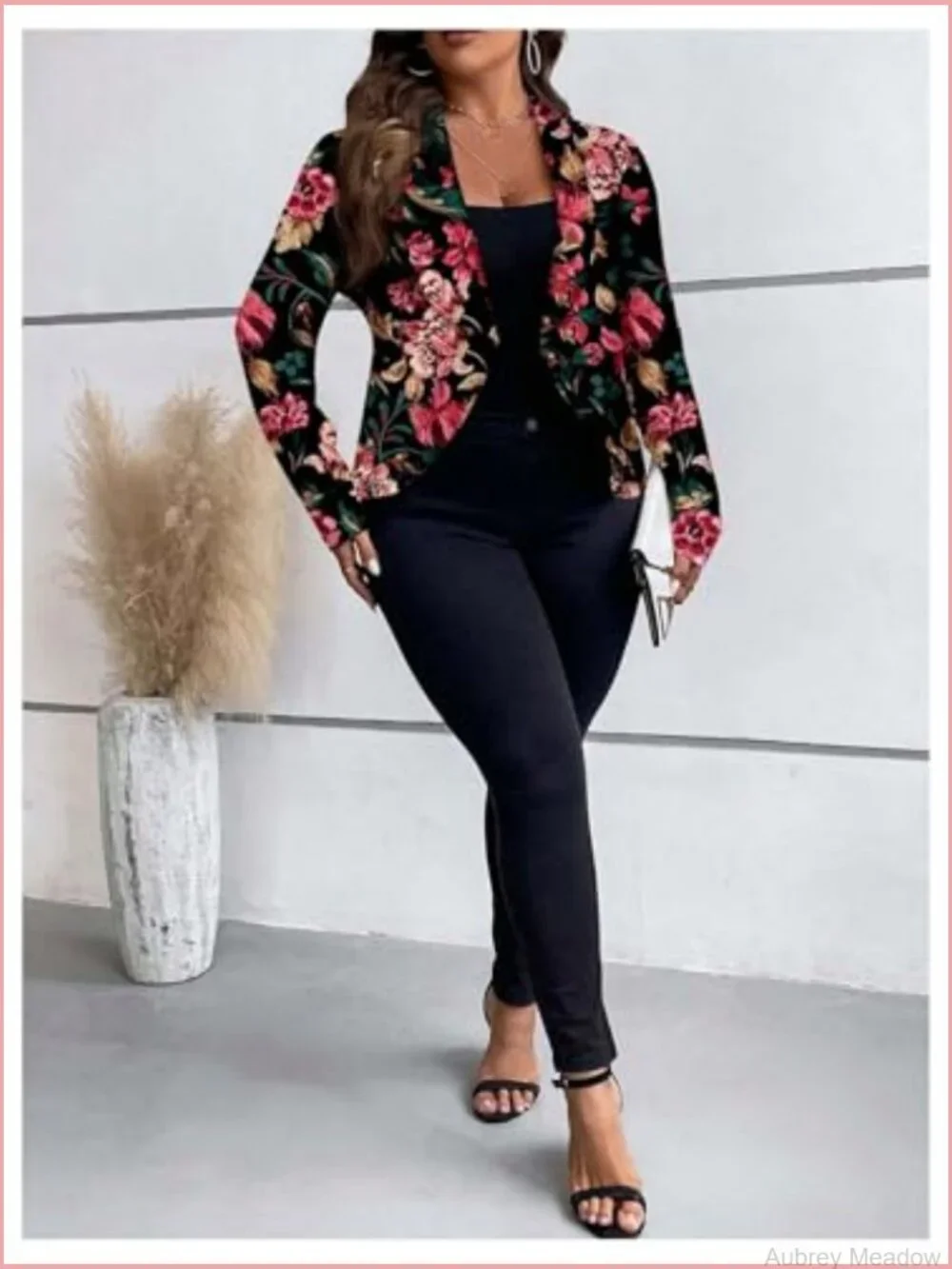 Plus Size Floral Leopard Blazer Long Sleeve Lapel Neck Suit Jacket
